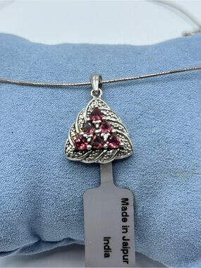 Pink Tourmaline Gemstone Pink Filigree Pendant Necklace Sterling Silver 925